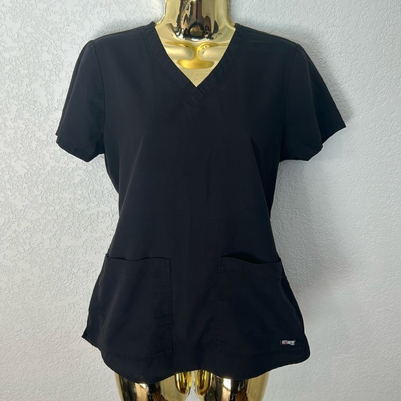 Greys Anatomy Black Scrub by Barco Size Small 2 pockets plus a pen pocket vneck - Picture 1 of 16
